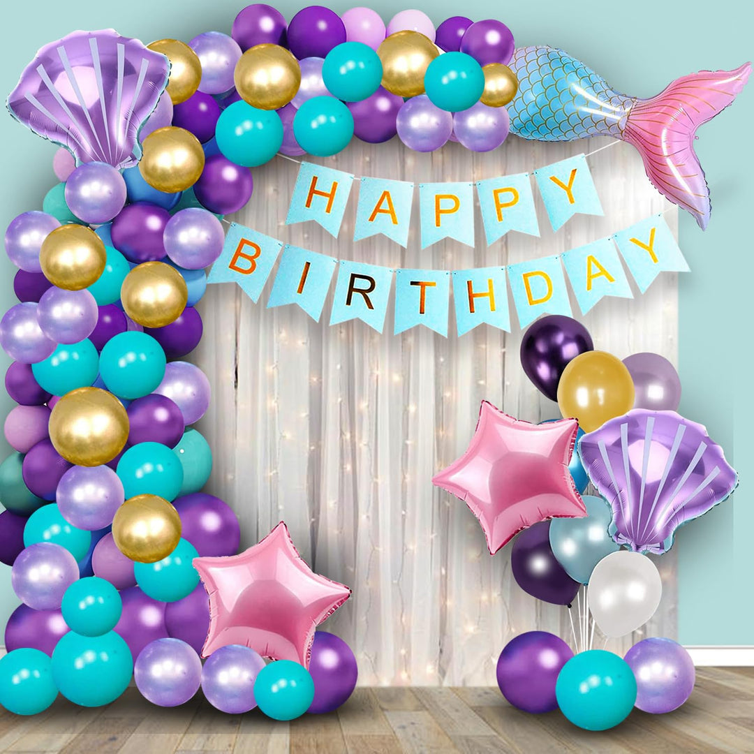 Party Propz Mermaid Theme Birthday Decorations-Cute 62 Pcs Birthday Decoration Items For Girl|Happy Birthday Foil Balloon|Happy Birthday Decoration Kit|Mermaid Balloons For Birthday Decoration,Multi