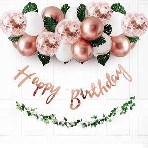 Rose Gold Birthday Decoration Kit – 37 Pcs Balloons & Banner Set