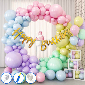 Party Propz Birthday Decoration Items for Kids - Pack of 54, Happy Birthday Decoration Kit with Hand Balloon Pump | Rainbow Theme Birthday Decorations | Multicolor Pastel Balloons for Birthday