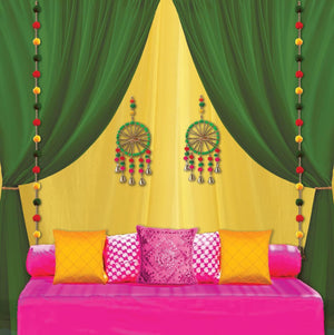 Party Propz Haldi Decoration Items for Marriage - 12pcs Pom Pom Hangings for Decoration | Backdrop Cloth for Decoration | Mehndi Decoration Items for Marriage | Yellow Backdrop Cloth for Decoration