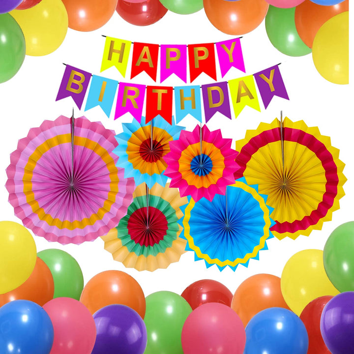 Party Propz Multicolour Birthday Decorations - 47 Pcs | Happy Birthday Decoration Items With Balloons, Paper Fans, Banners(Cardstock) | Birthday Decoration Kit For Boy, Girl | Birthday Decorations For Husband, Wife