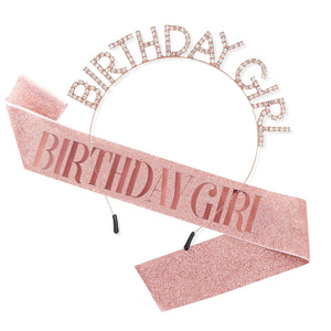 Birthday Girl Sash and Crown - Rose Gold 2Pcs