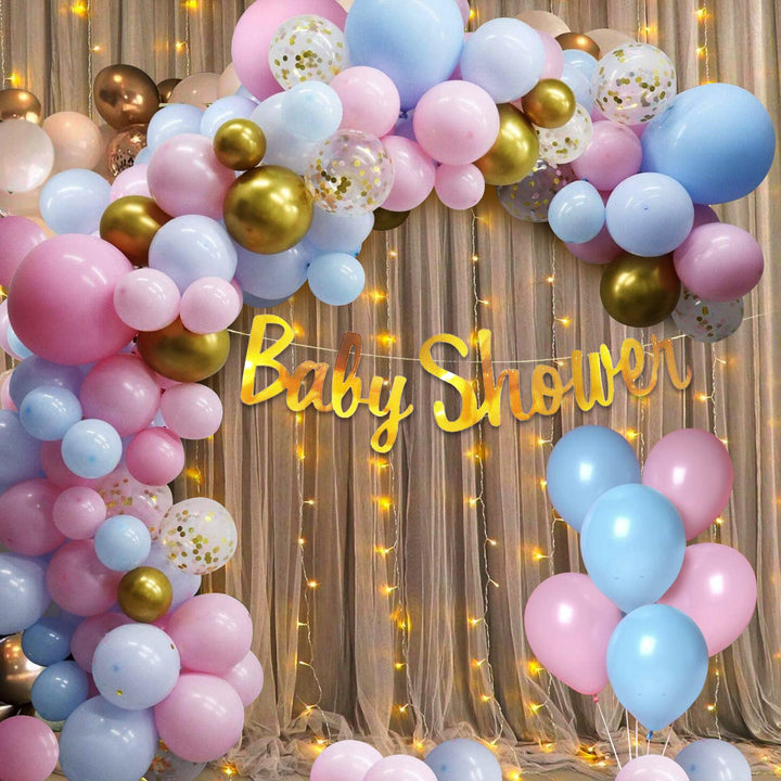 Party Propz Baby Shower Decoration Items- 48pcs Baby Shower Balloons Decoration Kit | Baby Shower Props For Decorations | Naming Ceremony Decoration Kit | Mom To Be Decoration | With White Net Curtain