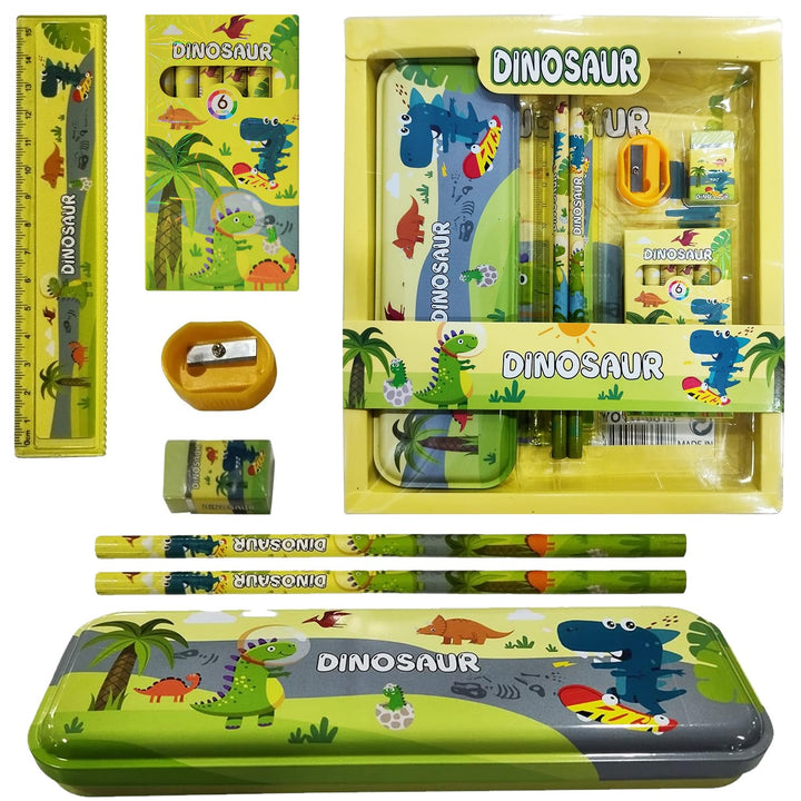 Party Propz Dinosaur Theme Stationary Set for Kids Green - 7Pcs Return Gifts Stationary Kit for Boys