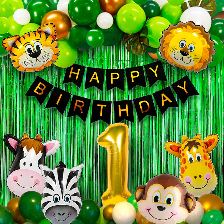 Party Propz 1st Birthday Decoration - 52Pcs, Jungle Theme Birthday Decoration For Boys, Girls | Happy Birthday Decoration Items | First Birthday Decorations With Balloons, Birthday Banner(Cardstock)