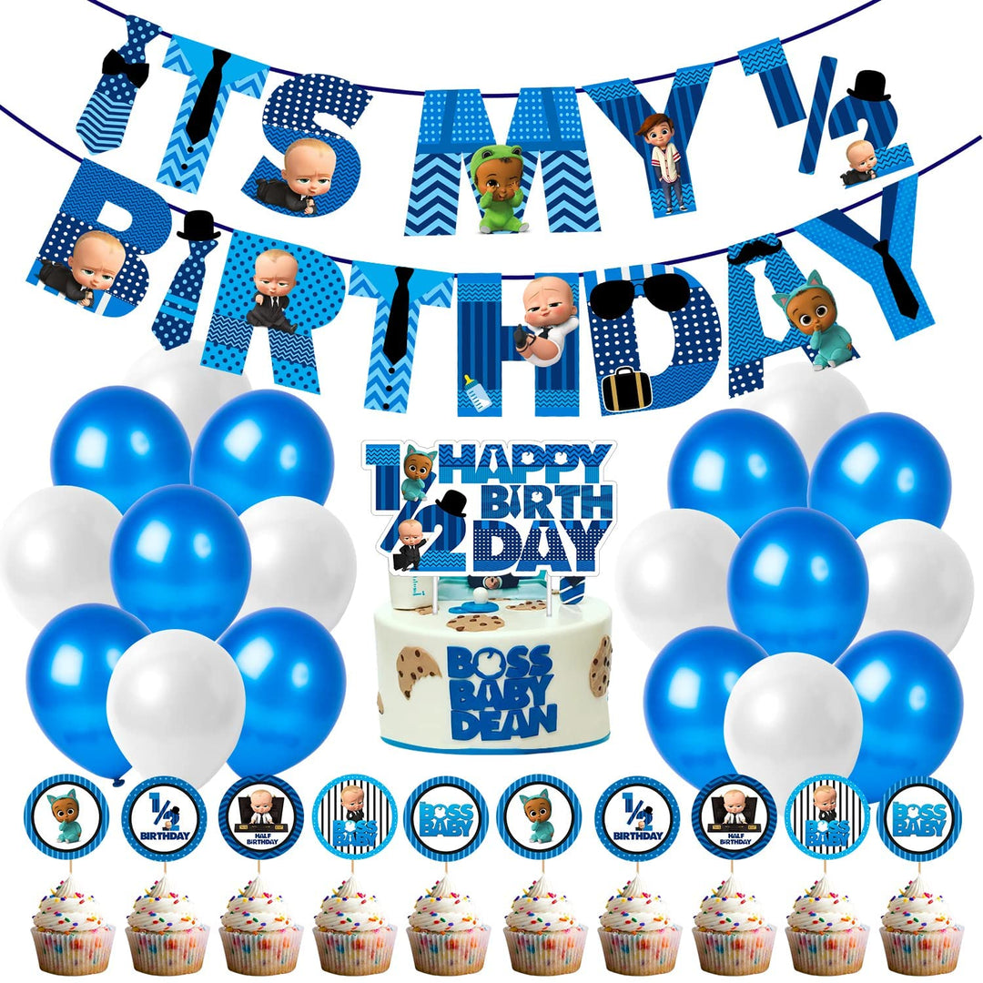 Party Propz Boss Baby Theme Decorations - Set Of 52pcs, Birthday Decoration Items | 6 Month Birthday Decorations For Boy | Baby Boss Theme Birthday Decorations | Half Birthday Decoration For Baby Boy