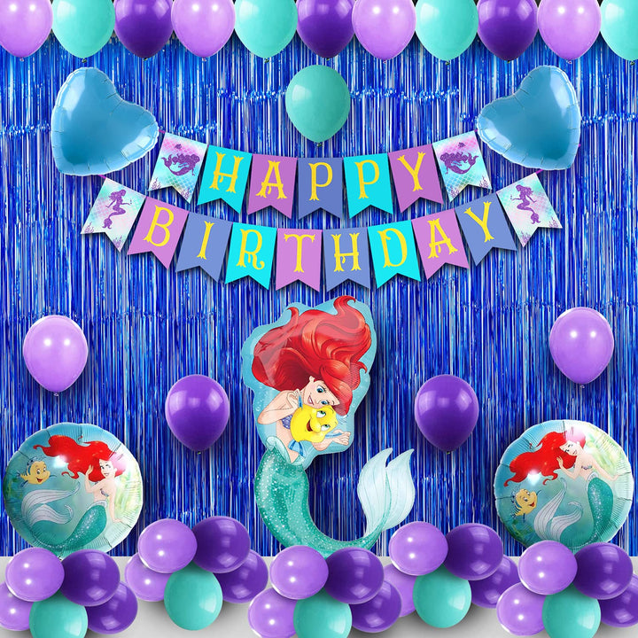 Party Propz Mermaid Theme Birthday Decorations - Cute 50 pcs Birthday Decoration Items For Girl | Mermaid Foil Balloons | Kids Birthday Decoration Kit | Mermaid Balloons for Birthday Decoration