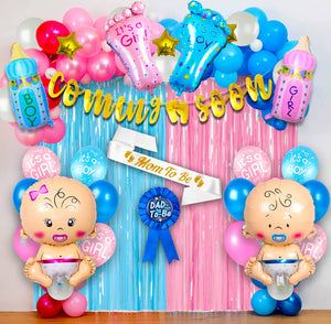 Party Propz Baby Shower Decoration Items - 61 Pcs Baby Shower Party Decoration | Pink Balloons Decoration | Blue Balloons Decorations | Mom to Be Props | Welcome Baby Decoration | Foil Baby Balloon