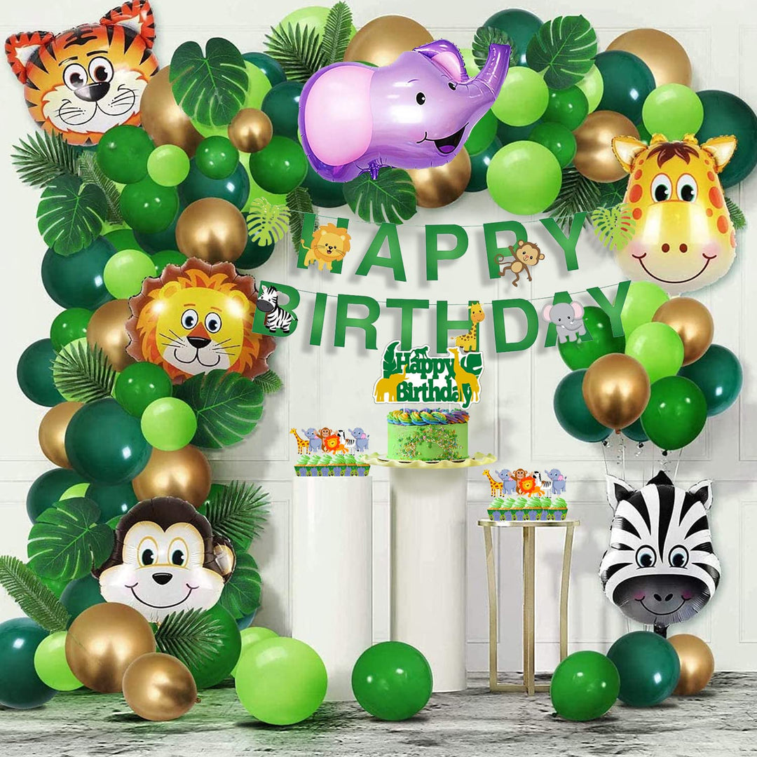 Party Propz Jungle Theme Birthday Decoration - 85 Pcs Animal Theme Birthday Decorations | Animal Balloons | Jungle Safari Theme Birthday Decoration Items For Kids | Birthday Decorations for Boys Girls