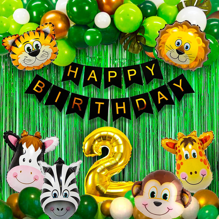 Party Propz 2Nd Birthday Decoration Items For Boys-Set Of 52 Pcs Jungle Theme Decoration|Happy Birthday Decoration 2 Years Baby Boy|Baby Birthday Decoration Items 2 Years