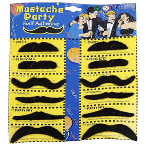 Stick on Moustache (Set Of 12)-Black fake moustache