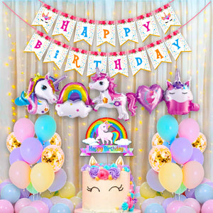 Party Propz Unicorn Birthday Decorations For Girls-Cute 50Pcs|Birthday Decoration Items For Girl|Kids|Unicorn Theme Birthday Decorations Kit|Foil Balloons For Decoration With Cake Topper