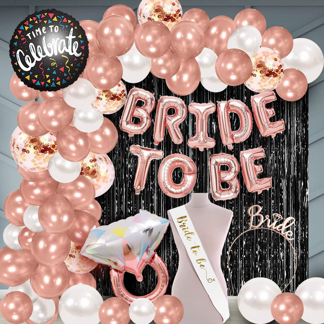 Party Propz Bride To Be Decoration Set Combo- 42pcs Bachelorette Party Decorations | Bride To Be Sash and Crown | Bridal Shower Decorations | Bride To Be Foil Banner, Ring Foil Balloon, Foil Curtains