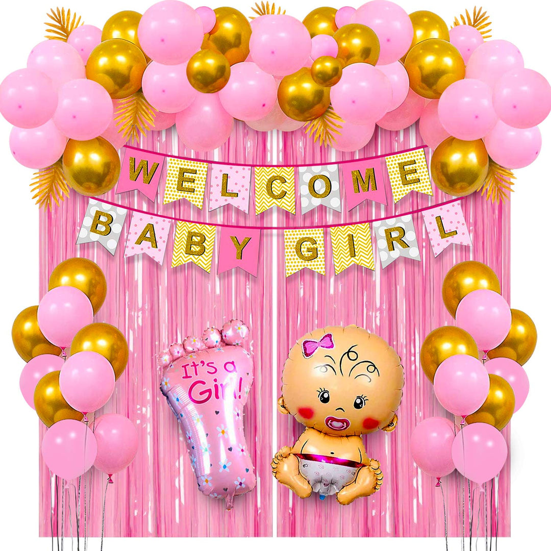 Party Propz Welcome Baby Girl Decoration- 45Pcs Baby Girl Welcome Home Decoration Kit | Naming Ceremony Decoration Kit | Welcome Baby Decoration | Welcome Baby Banner (cardstock) | Baby Girl Welcome