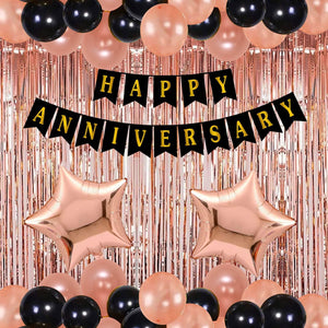 Party Propz Anniversary Decoration Items Kit - 34Pcs Rose Gold Happy Anniversary Balloons | Happy Anniversary Decoration | Anniversary Balloons for Decoration | Happy Anniversary Banner (Cardstock)